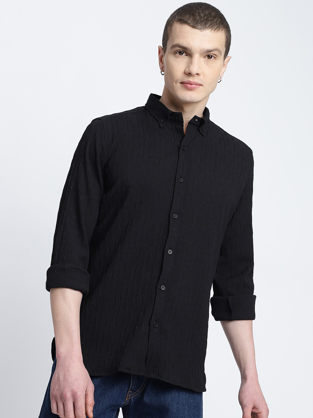 

HighRider Classic Regular Fit Checked Casual Shirt, Black