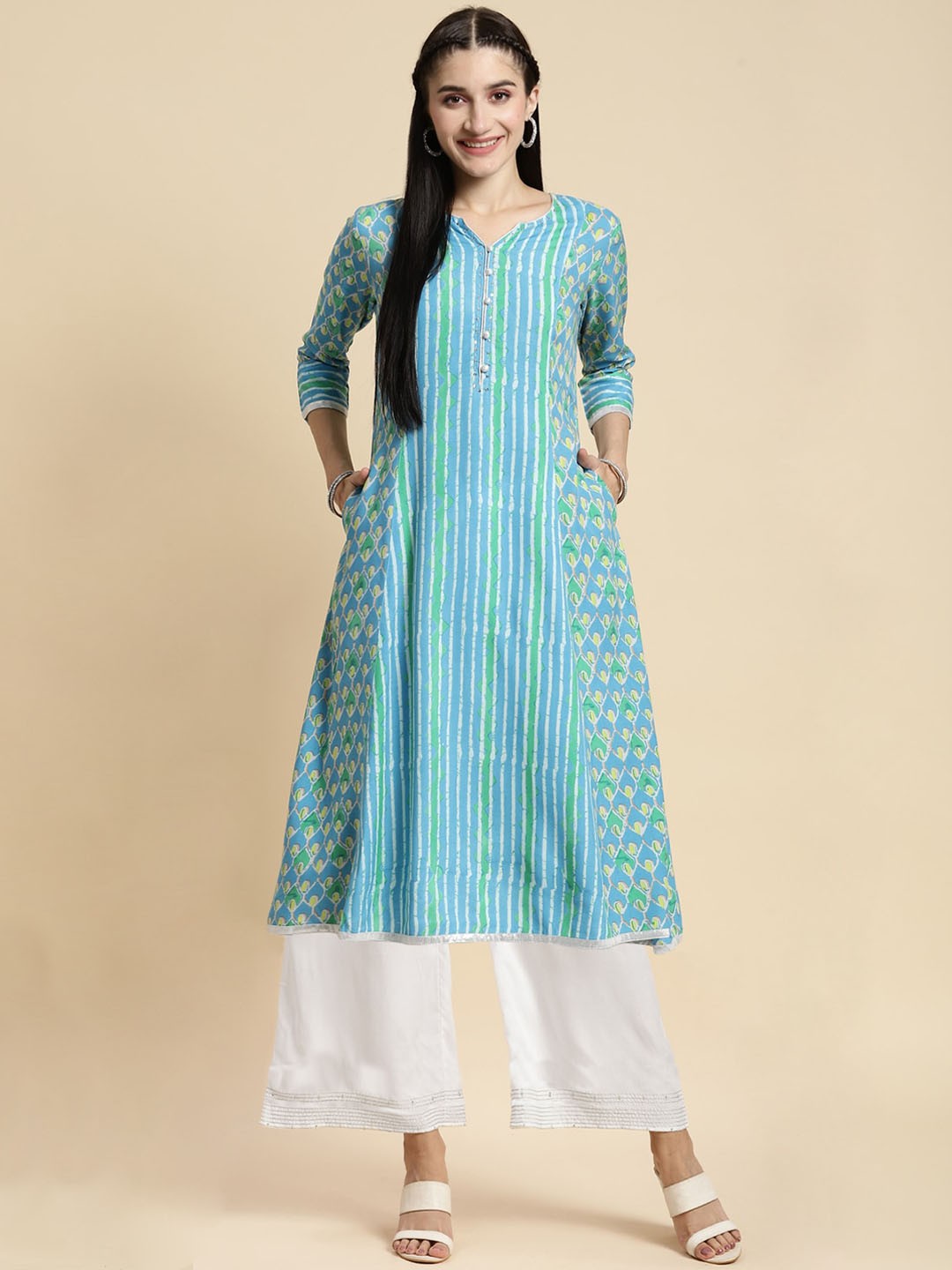 

Rangita Ethnic Motifs Printed A-Line Kurta with Palazzos, Blue