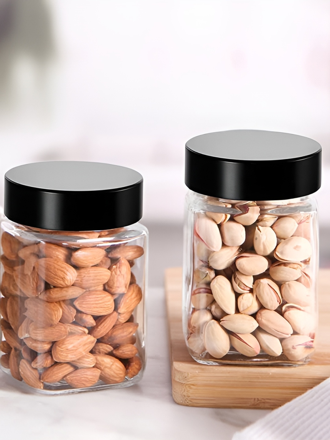 

tyche enterprises Transparent & Black 3 Pieces Glass Containers 300 ml Each