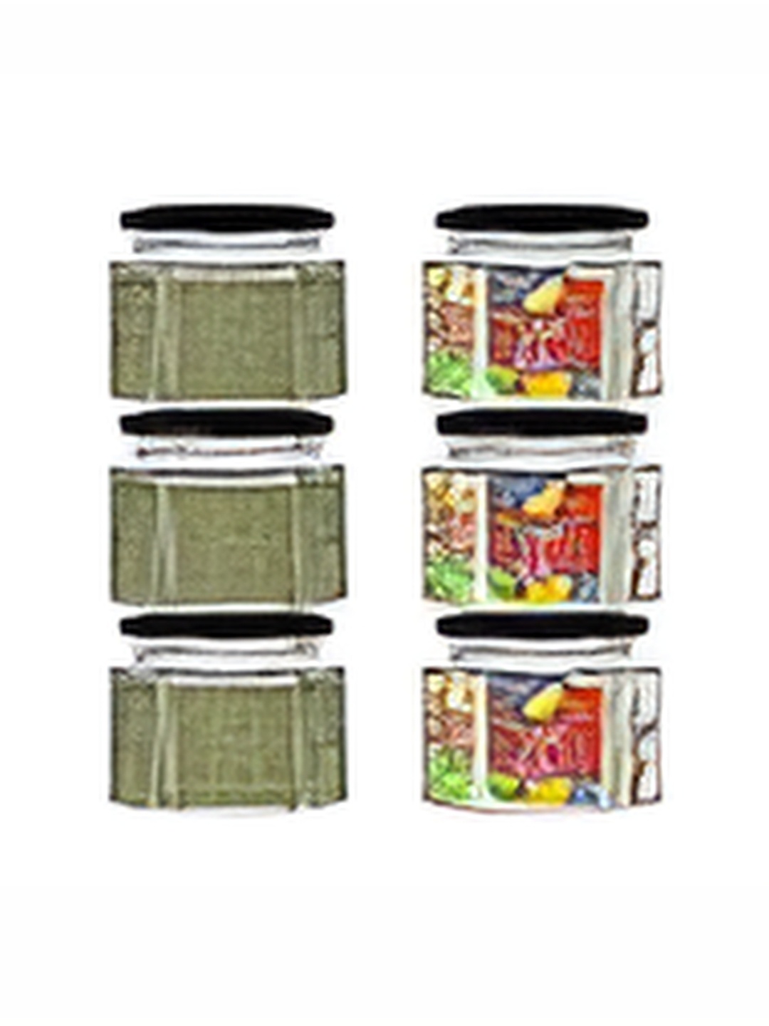

tyche enterprises 6-Pcs Transparent & Black Glass Jar with Lid-100ml each