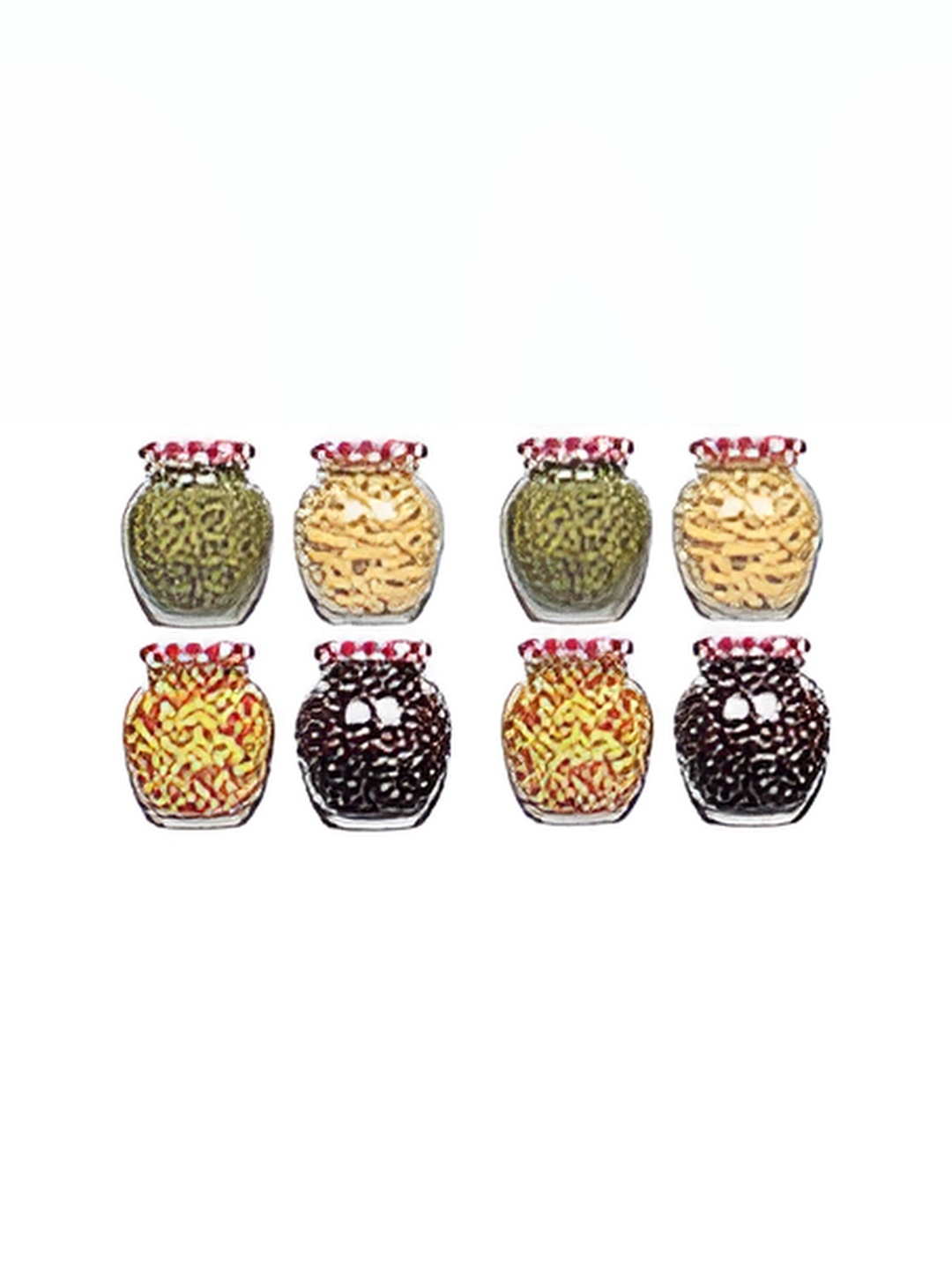 

tyche enterprises 8-Pcs Transparent & Red Glass Jar with Lid-400ml each