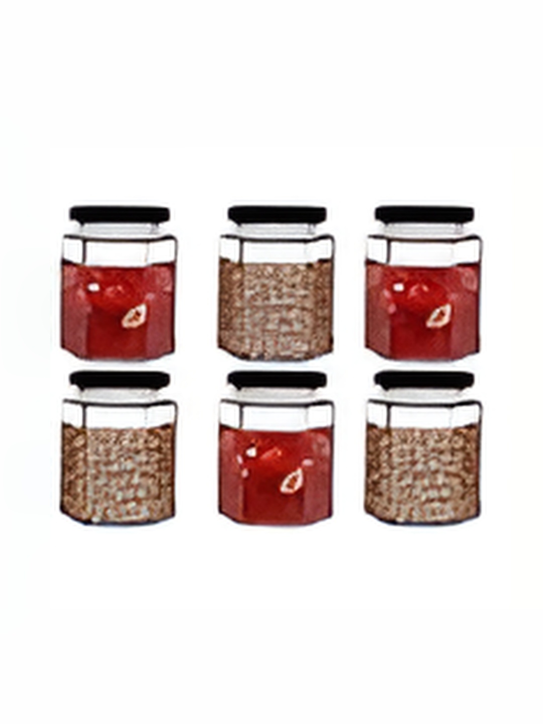 

tyche enterprises 6-Pcs Transparent & Black Glass Jar with Lid-250 ml each