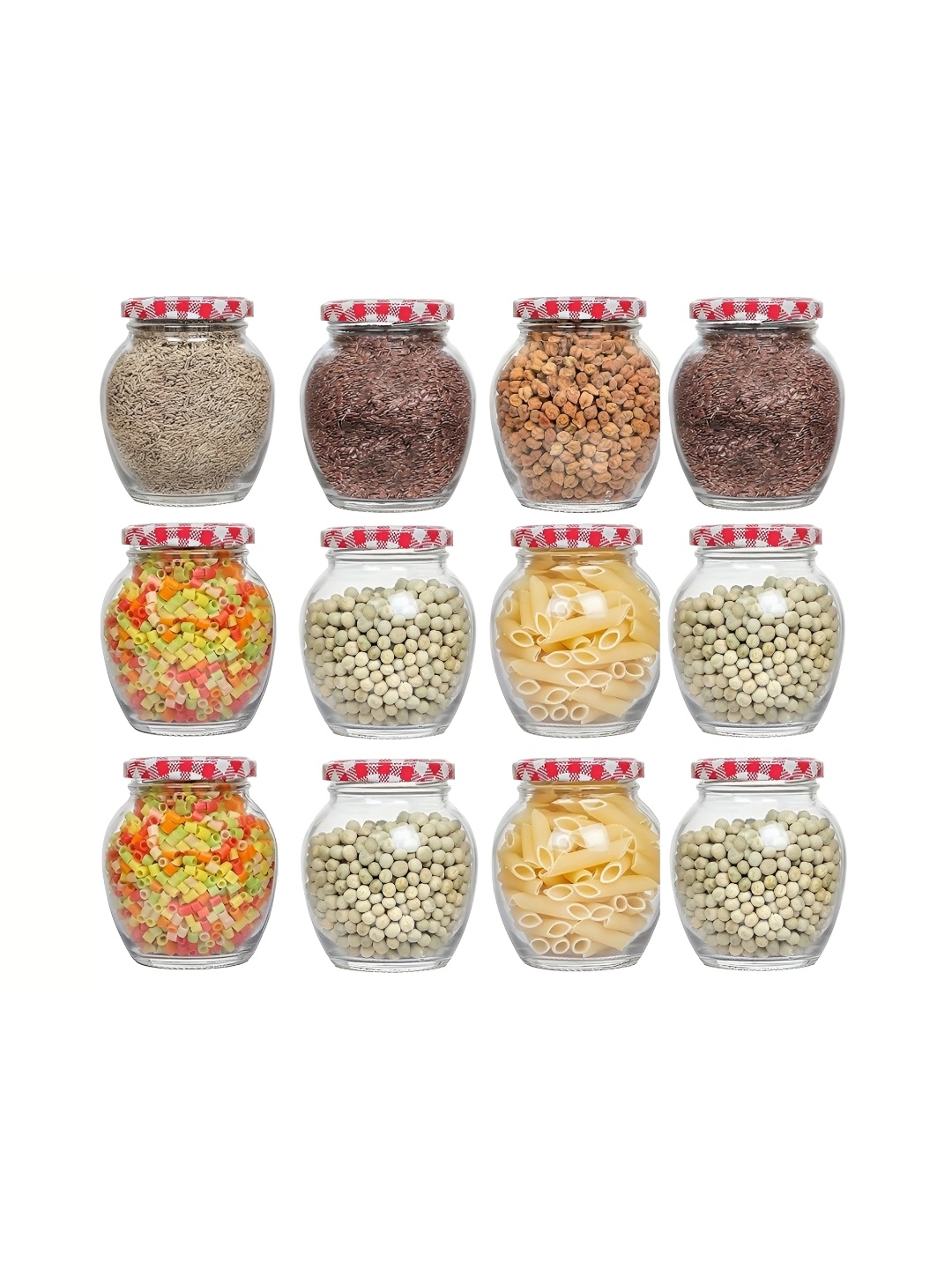 

tyche enterprises Transparent & Red 12 Pieces Glass Containers 400 ml Each