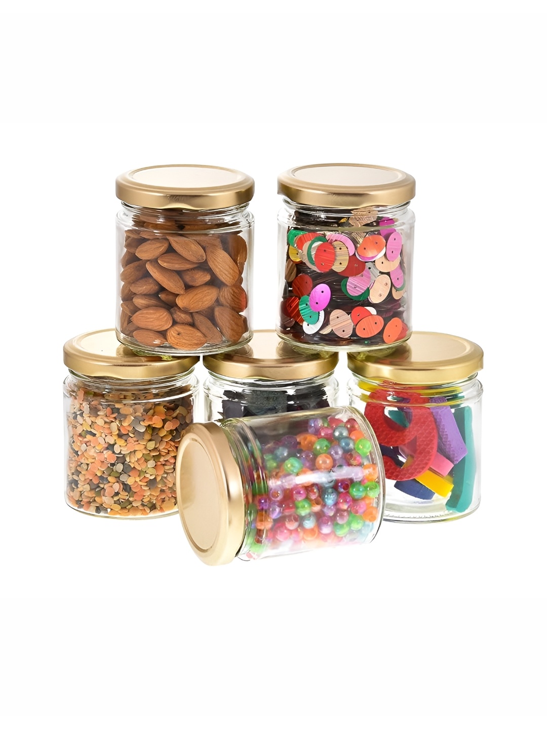 

tyche enterprises 6-Pcs Transparent Glass Round Containers with Lid-190 ml Each