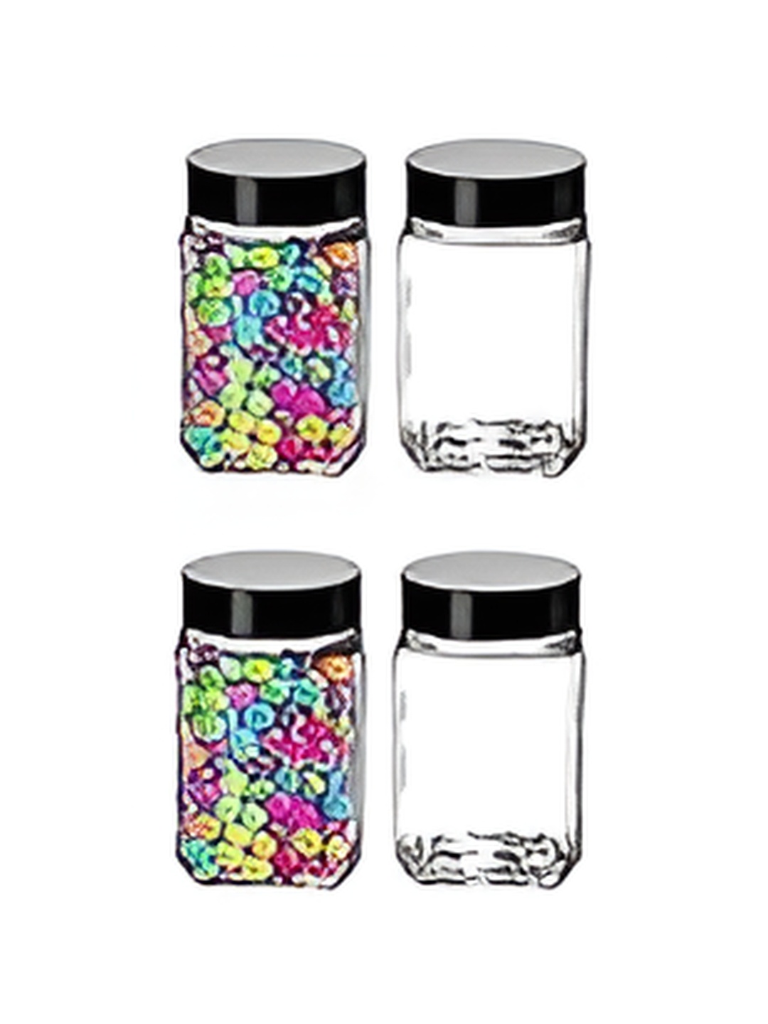 

tyche enterprises 4-Pcs Transparent Glass Containers with Lid-300 ml Each