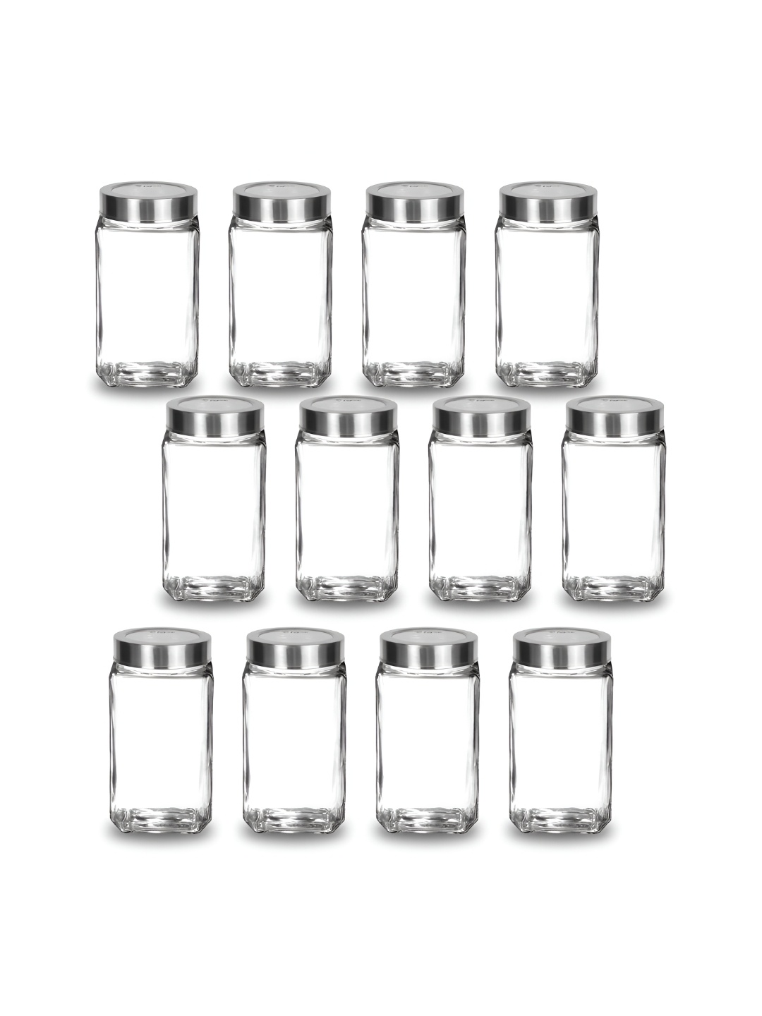 

tyche enterprises 12-Pcs Transparent Glass Containers with Lid-1L Each