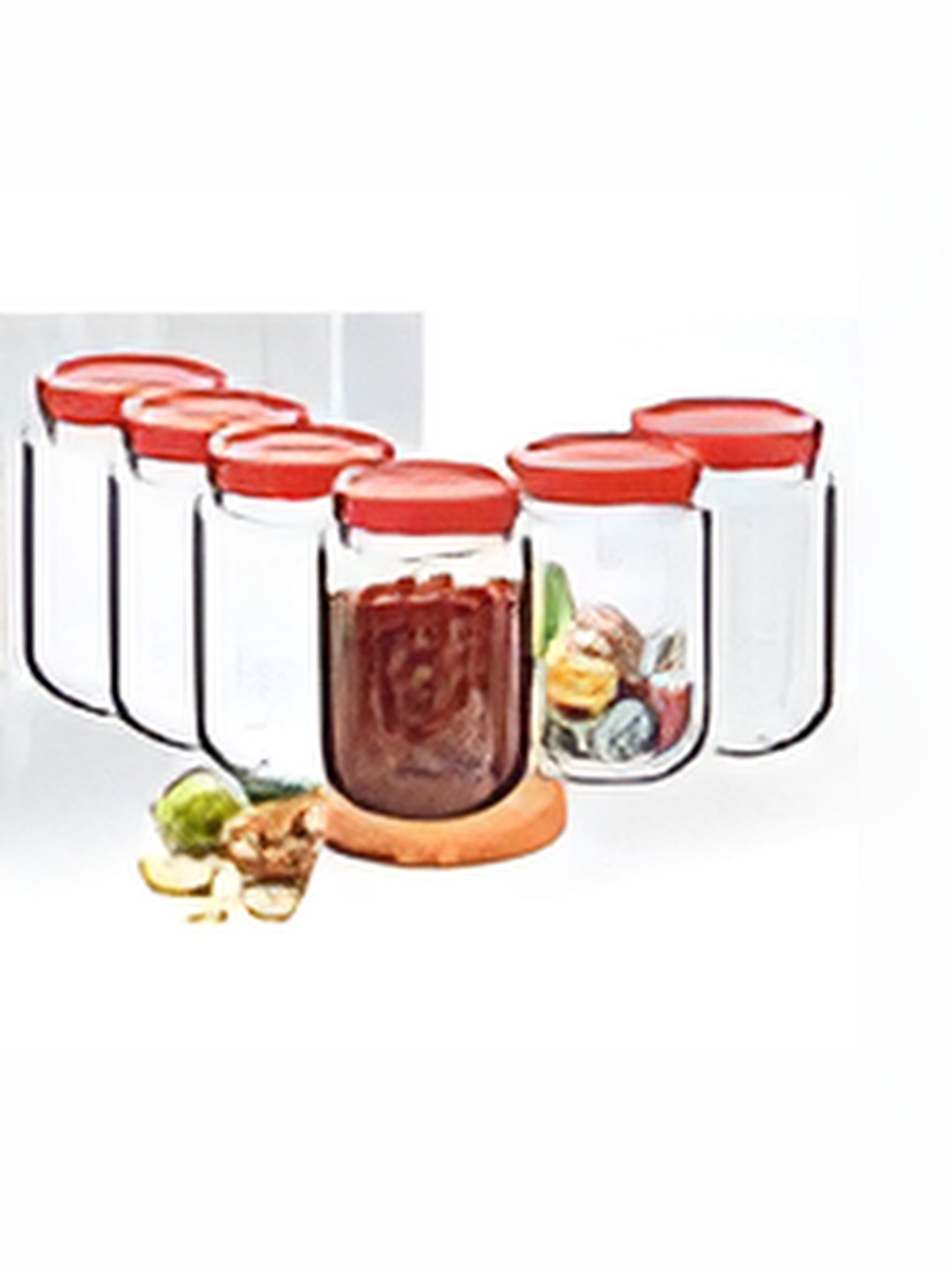 

tyche enterprises 6-Pcs Transparent Glass Container with Lid 1L Each