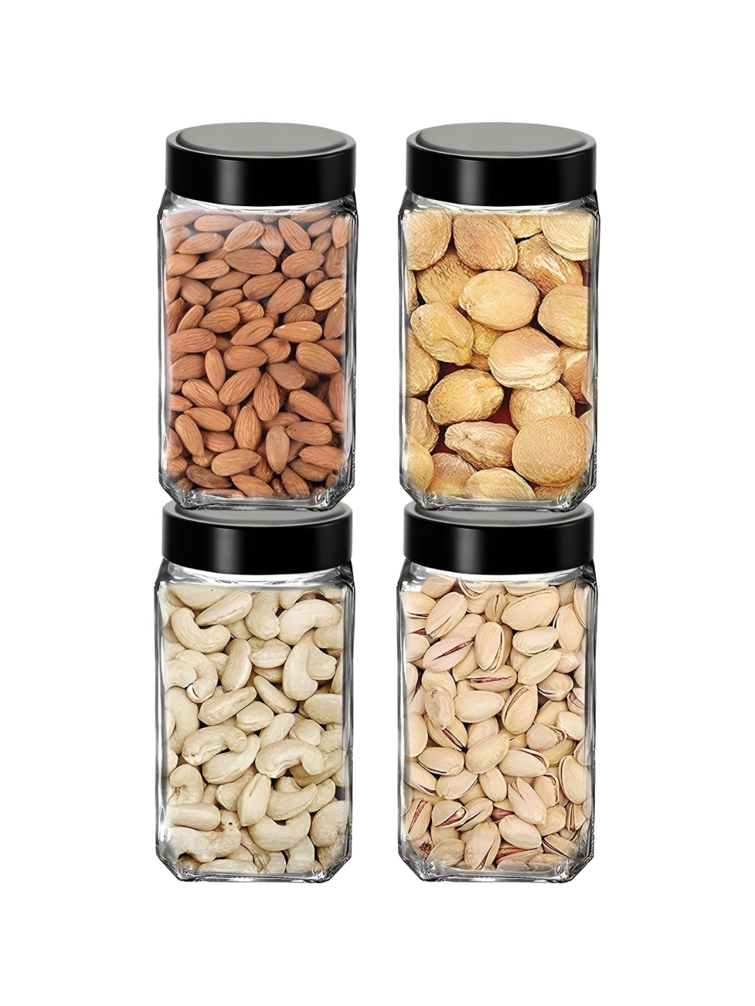 

tyche enterprises 4-Pcs Transparent Glass Containers with Lid 1L Each