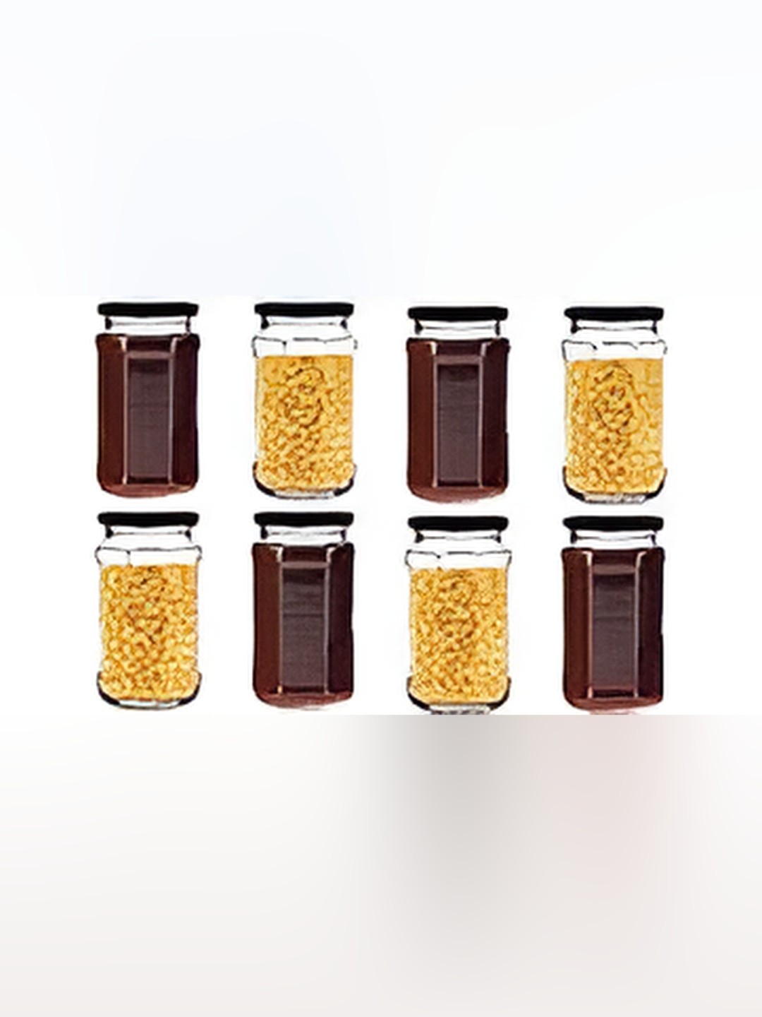 

tyche enterprises Transparent & Black 8 Pieces Glass Containers 450 ml Each