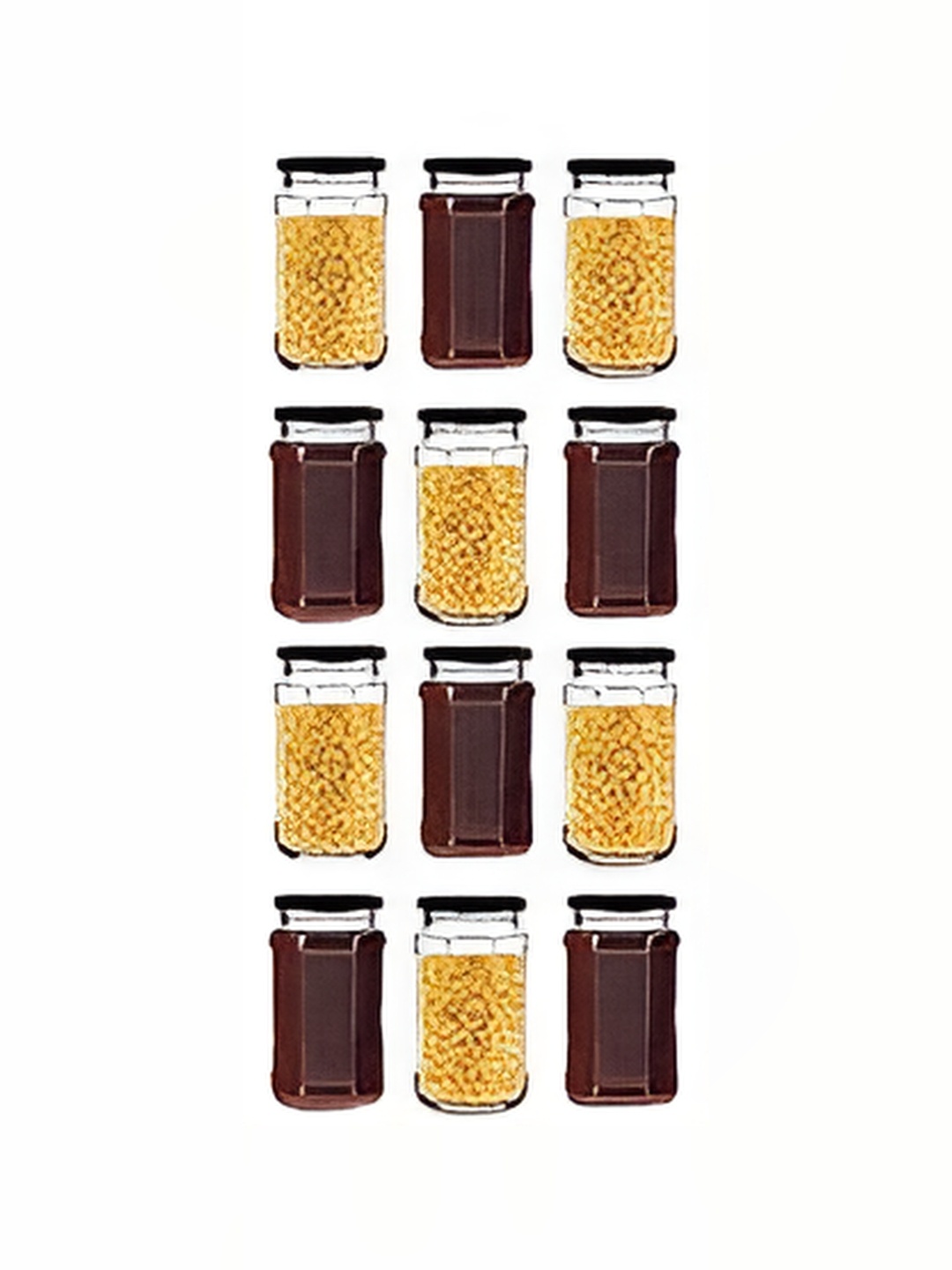 

tyche enterprises Transparent & Black 12 Pieces Glass Containers 450 ml Each