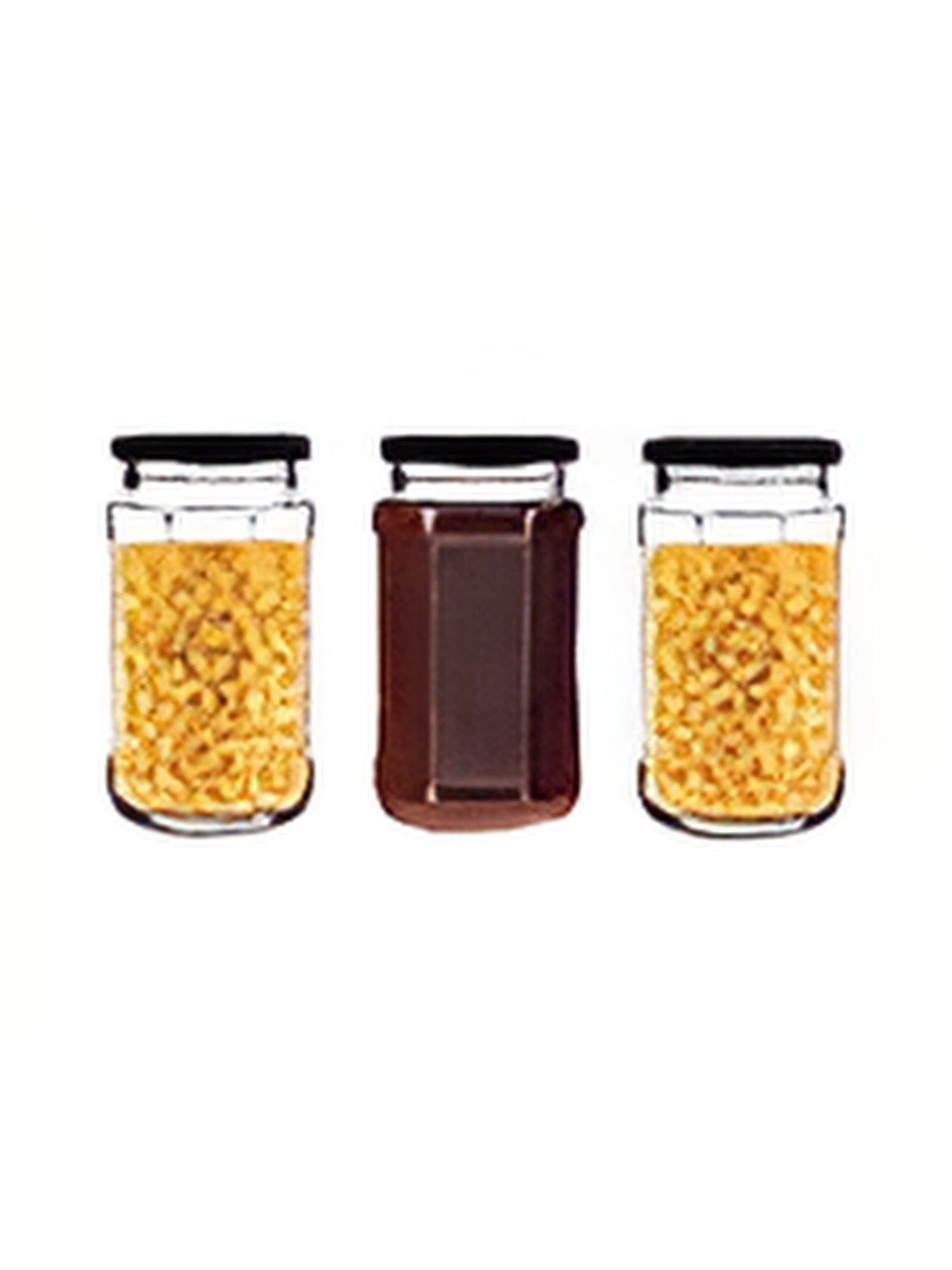 

tyche enterprises Transparent & Black 3 Pieces Glass Containers 450 ml Each