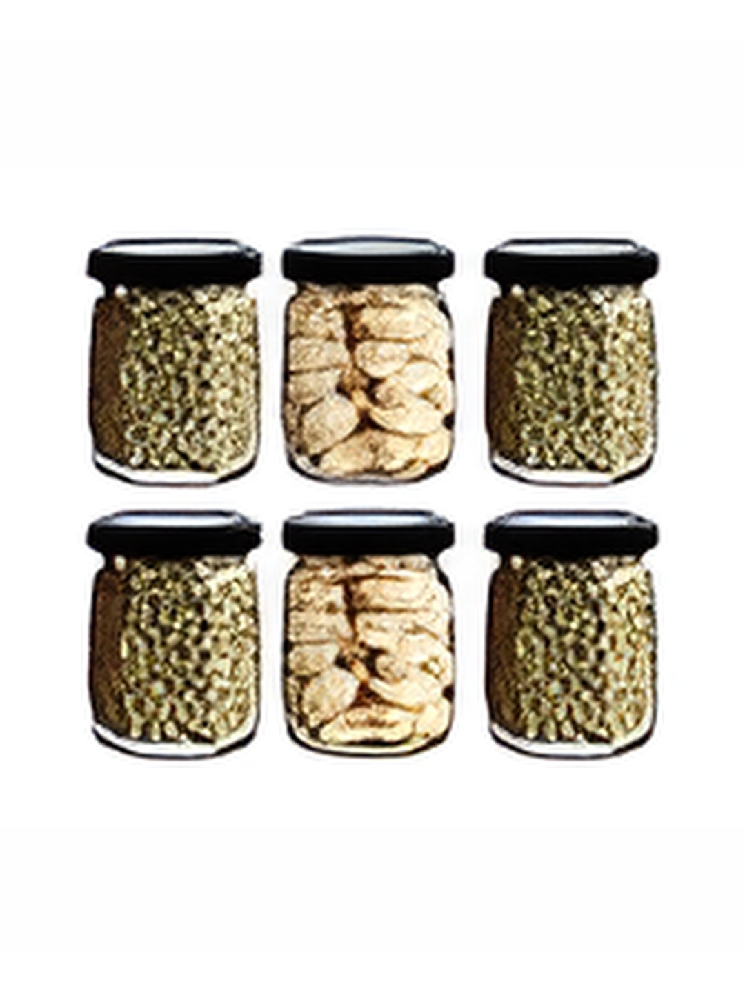 

tyche enterprises Transparent & Black 6 Pieces Glass Containers 250 ml Each