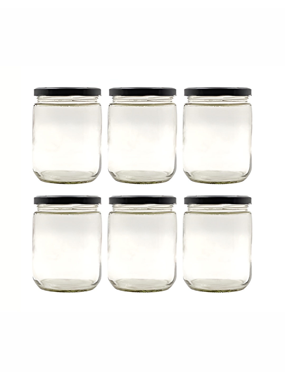 

tyche enterprises Transparent & Black 6 Pieces Glass Containers 500 ml Each