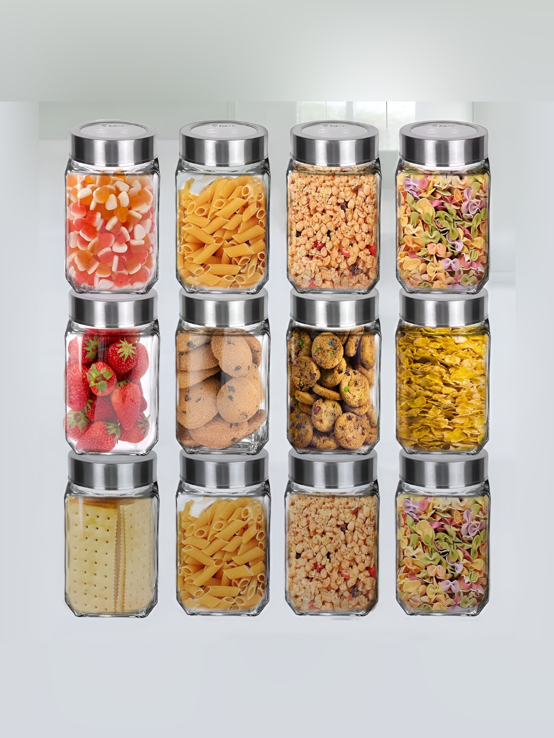 

tyche enterprises Transparent & Silver Toned 12 Pieces Glass Containers 300 ml Each