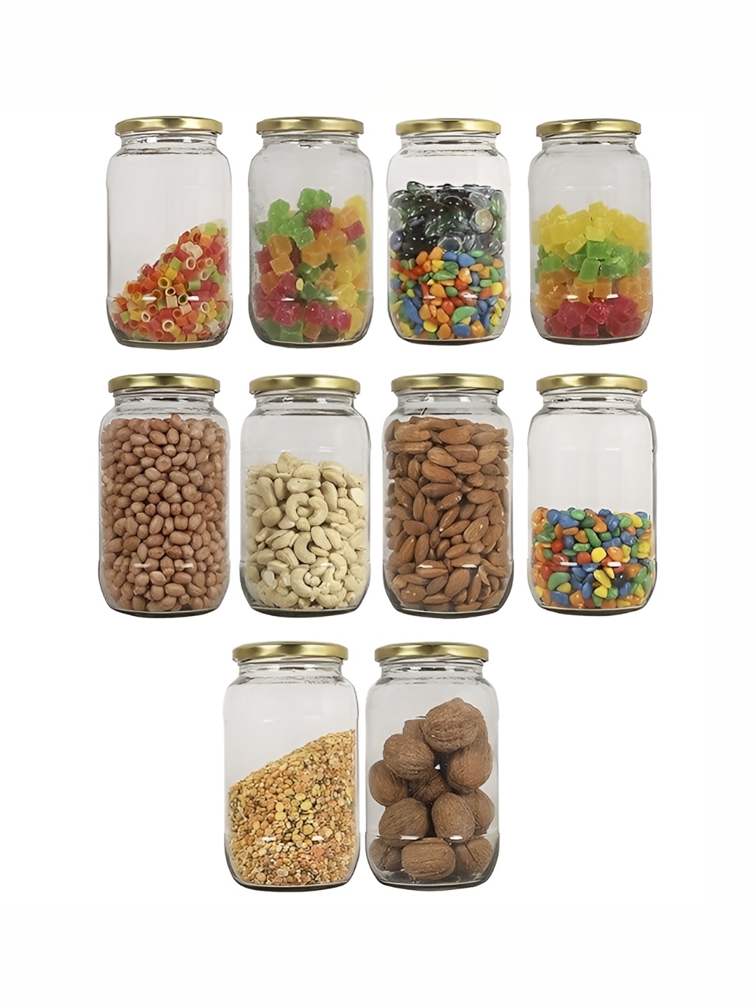 

tyche enterprises Transparent & Gold Toned 10 Pieces Glass Containers 1 L Each