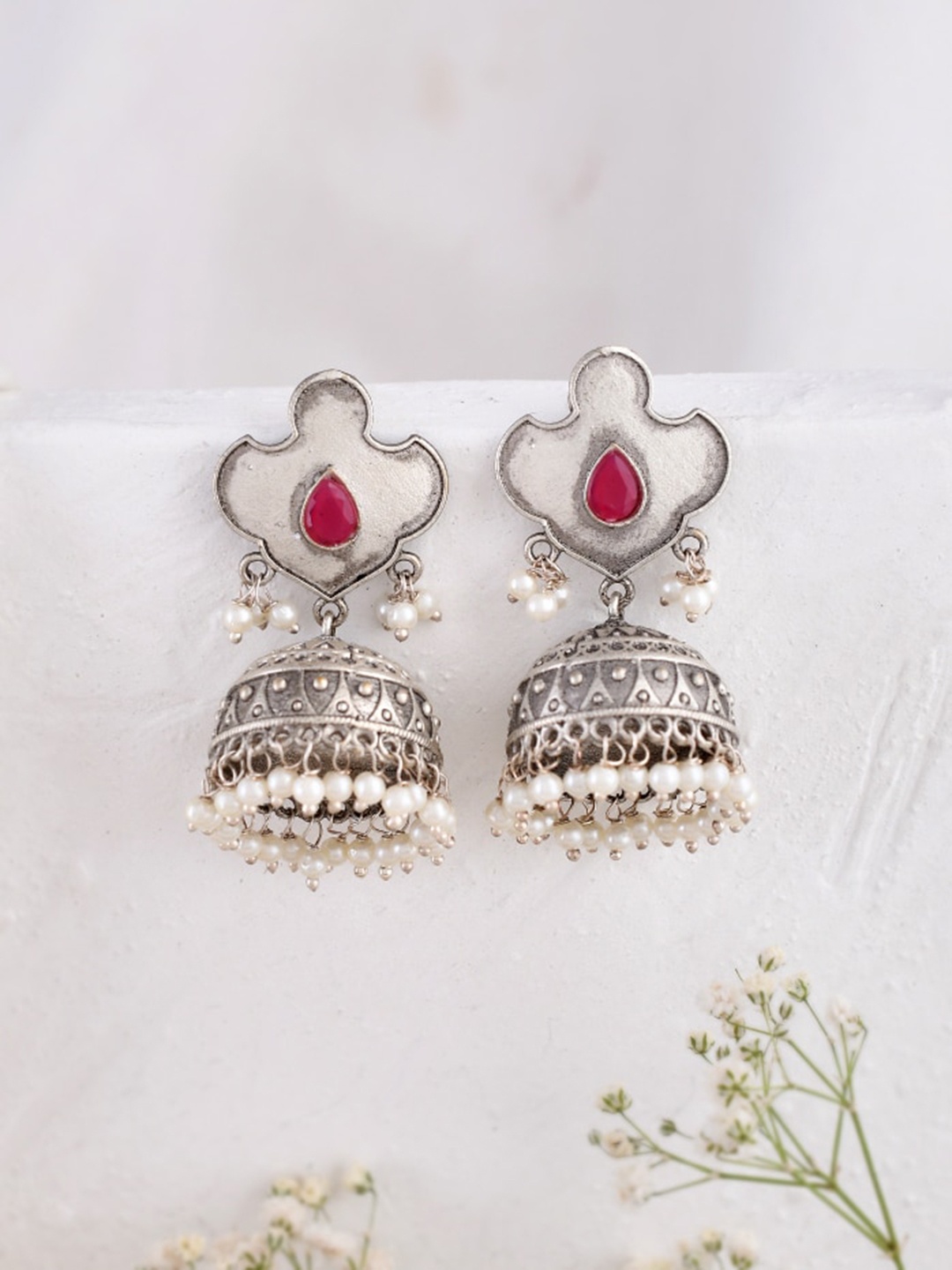 

DASTOOR Silver-Plated Classic Oxidised Jhumkas