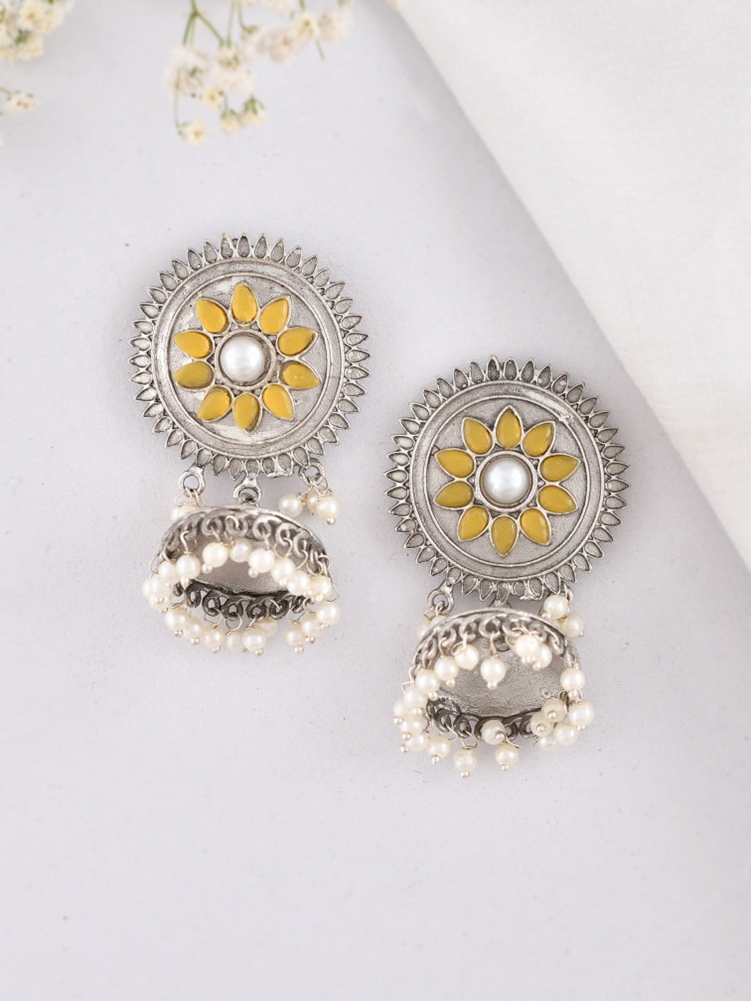 

DASTOOR Silver Contemporary Jhumkas Earrings