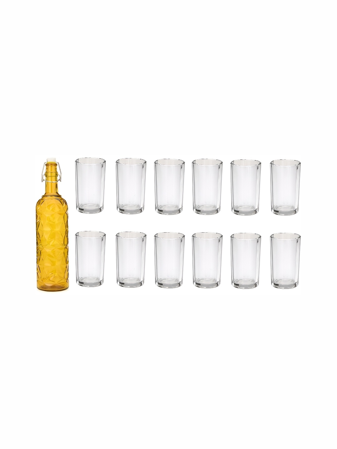 

1ST TIME Yellow 13 Pieces Textured Glass Dishwasher Safe Water Bottle & Glasses