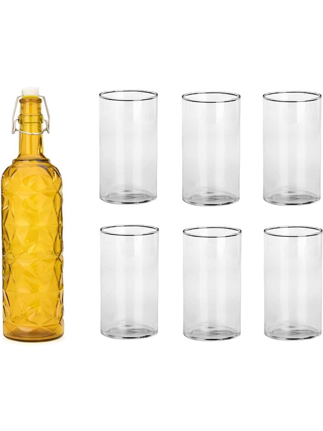 

1ST TIME Yellow & Transparent 7 Pieces Water Bottle With Glasses