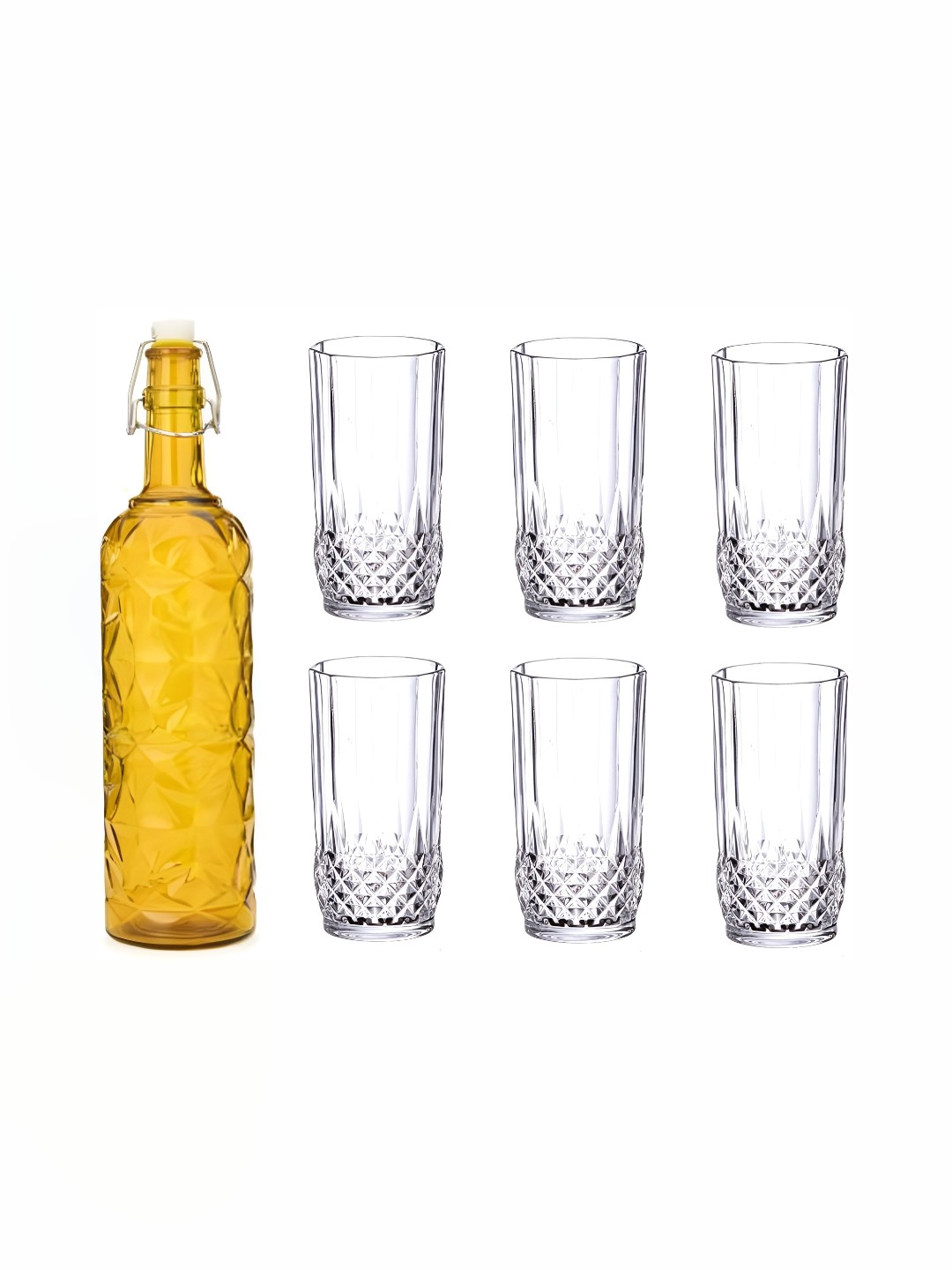 

1ST TIME Yellow & Transparent 7 Piece Water Bottle With Glass