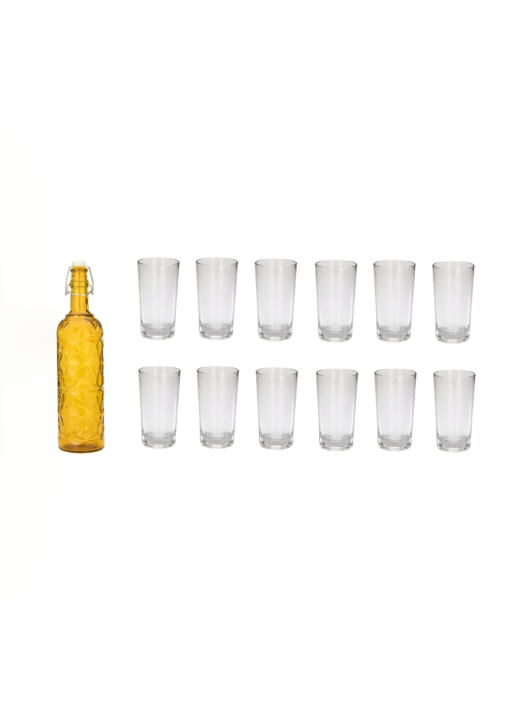 

1ST TIME Yellow & Transparent 13 Piece Water Bottle With Glass