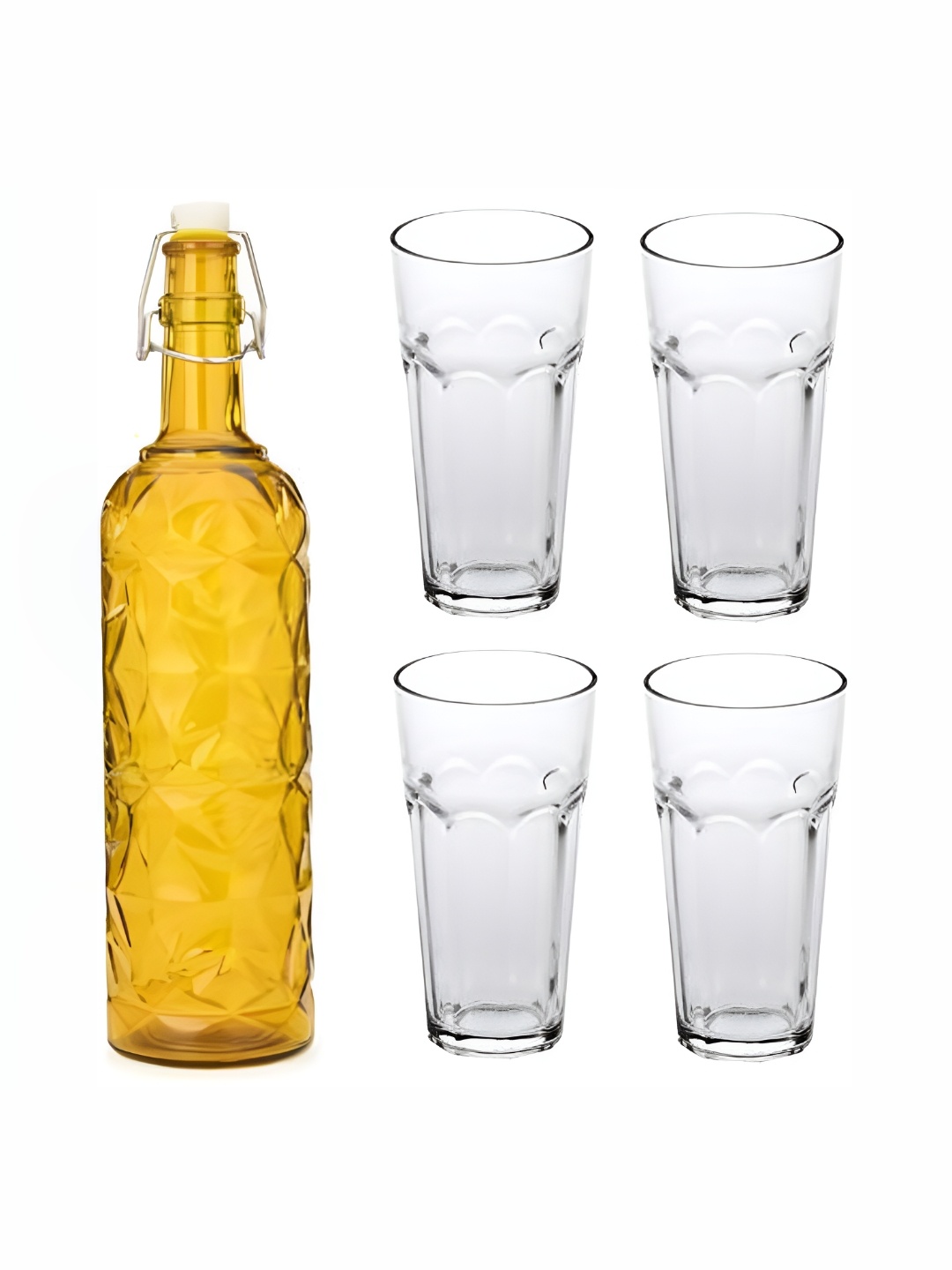 

1ST TIME Yellow & Transparent 5 Piece Water Bottle With Glass