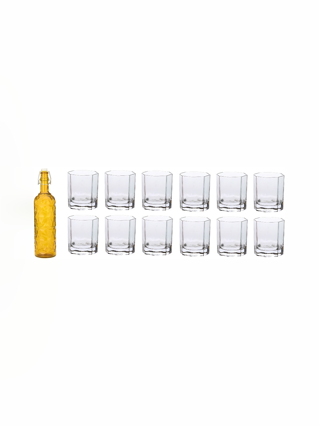 

1ST TIME Yellow & Transparent 13 Piece Water Bottle With Glass
