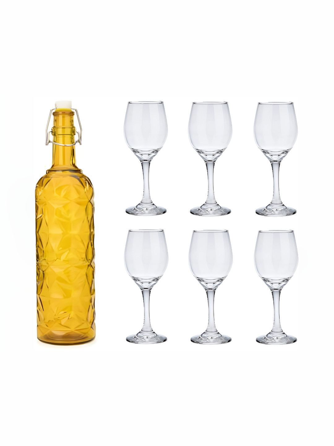 

1ST TIME Yellow & Transparent 7 Piece Water Bottle With Glass