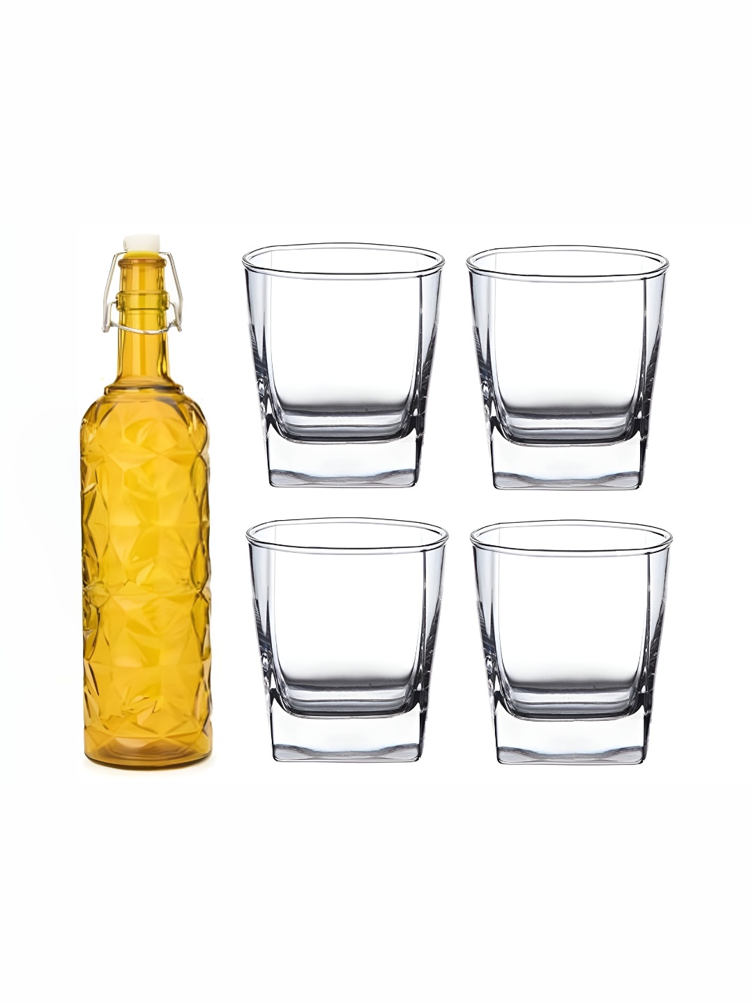 

1ST TIME Yellow & Transparent 5 Piece Water Bottle With Glass