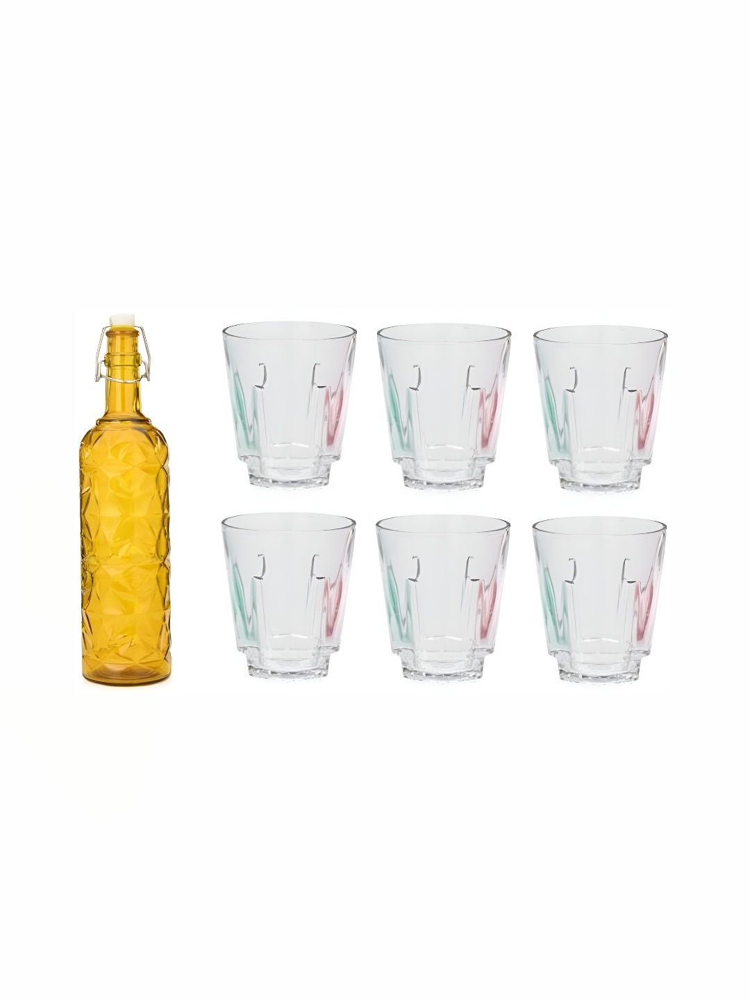 

1ST TIME Yellow & Transparent 7 Piece Water Bottle With Glass