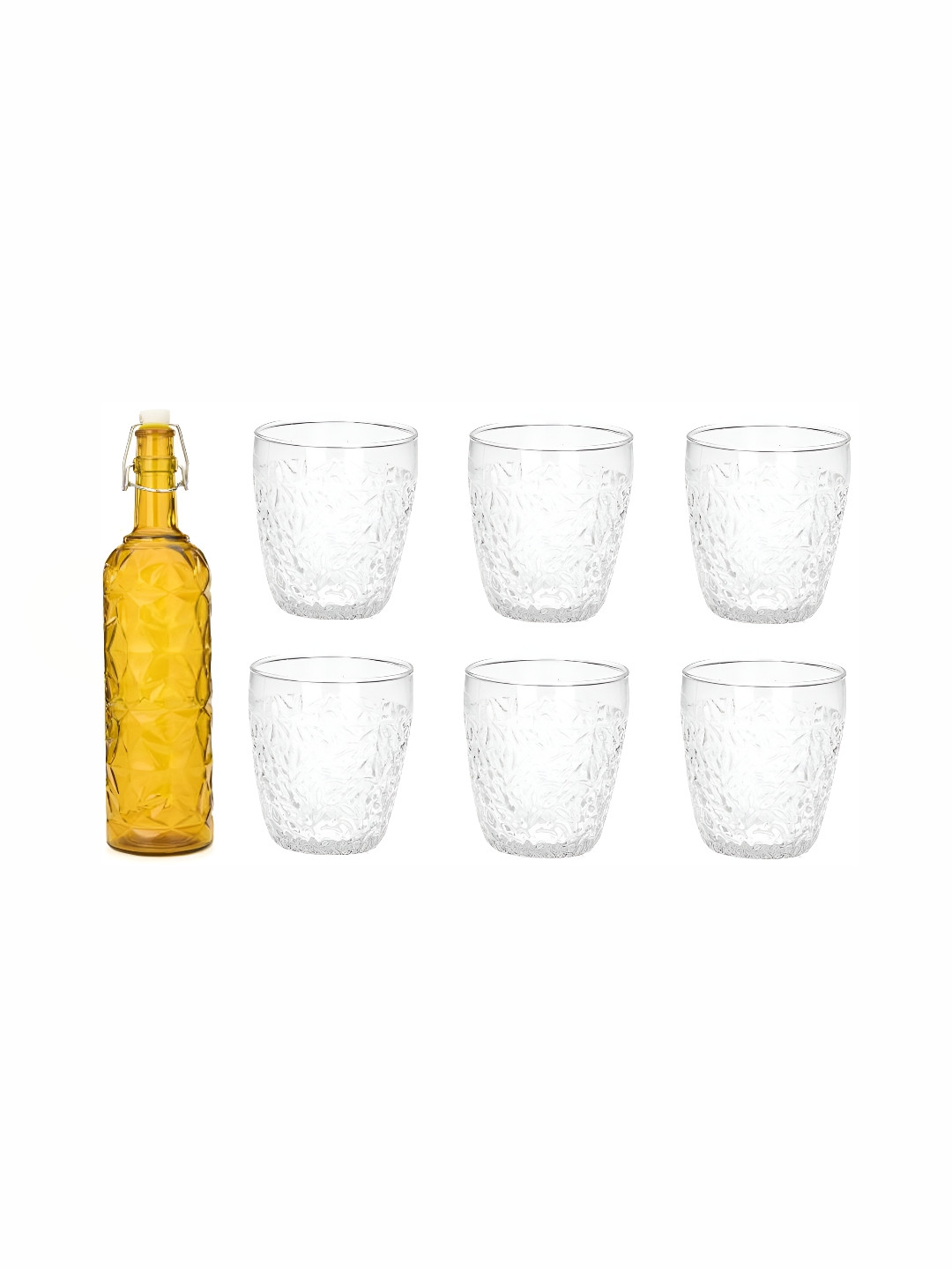 

1ST TIME Yellow & Transparent 7 Piece Water Bottle With Glass