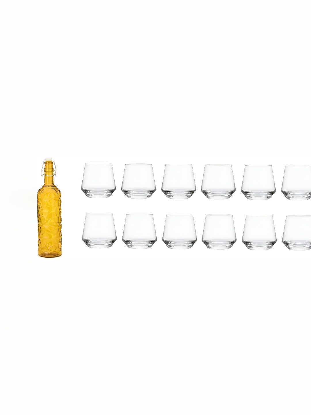 

1ST TIME Yellow & Transparent 13 Piece Water Bottle With Glass