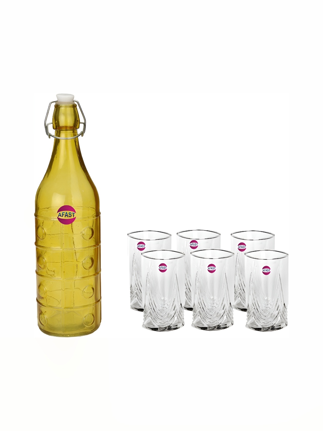 

1ST TIME Yellow & Transparent 7 Pcs Bottle & Glasses Set