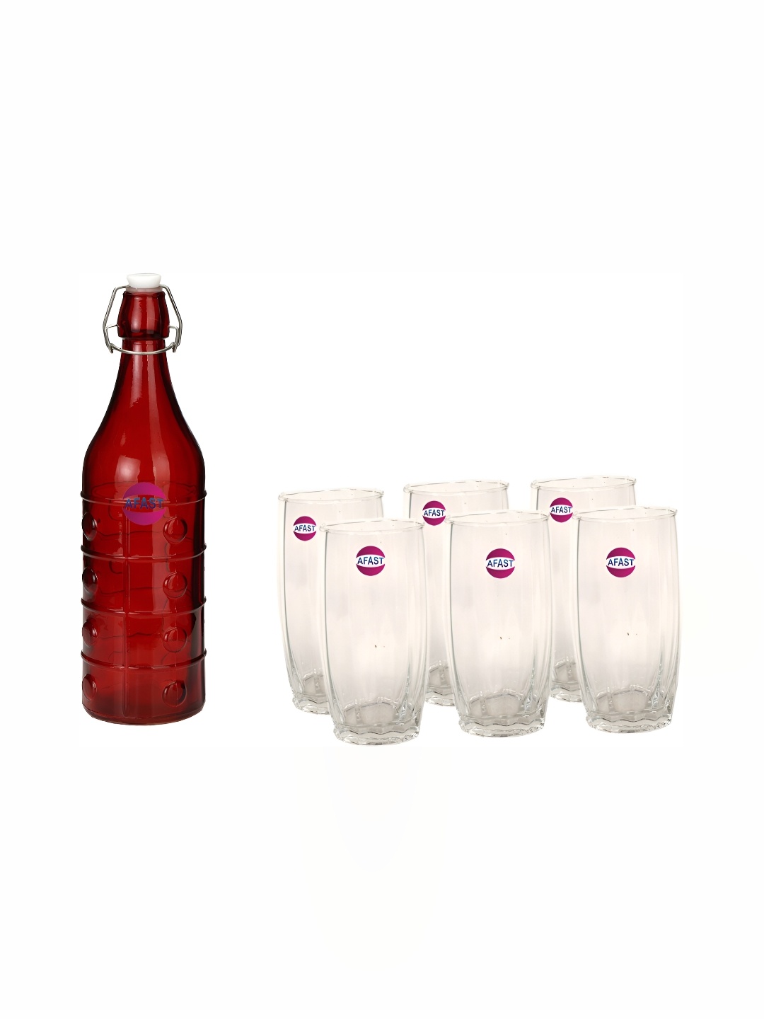 

1ST TIME Red & Transparent 7 Pcs Bottle & Glasses Set