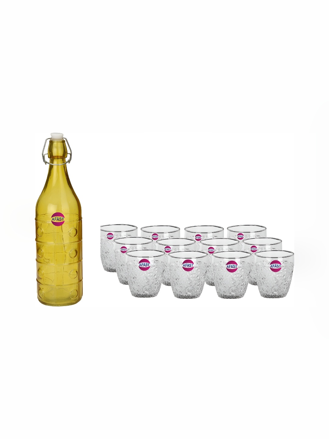 

1ST TIME Yellow & Transparent 13 Pieces Bottle & Glasses Set