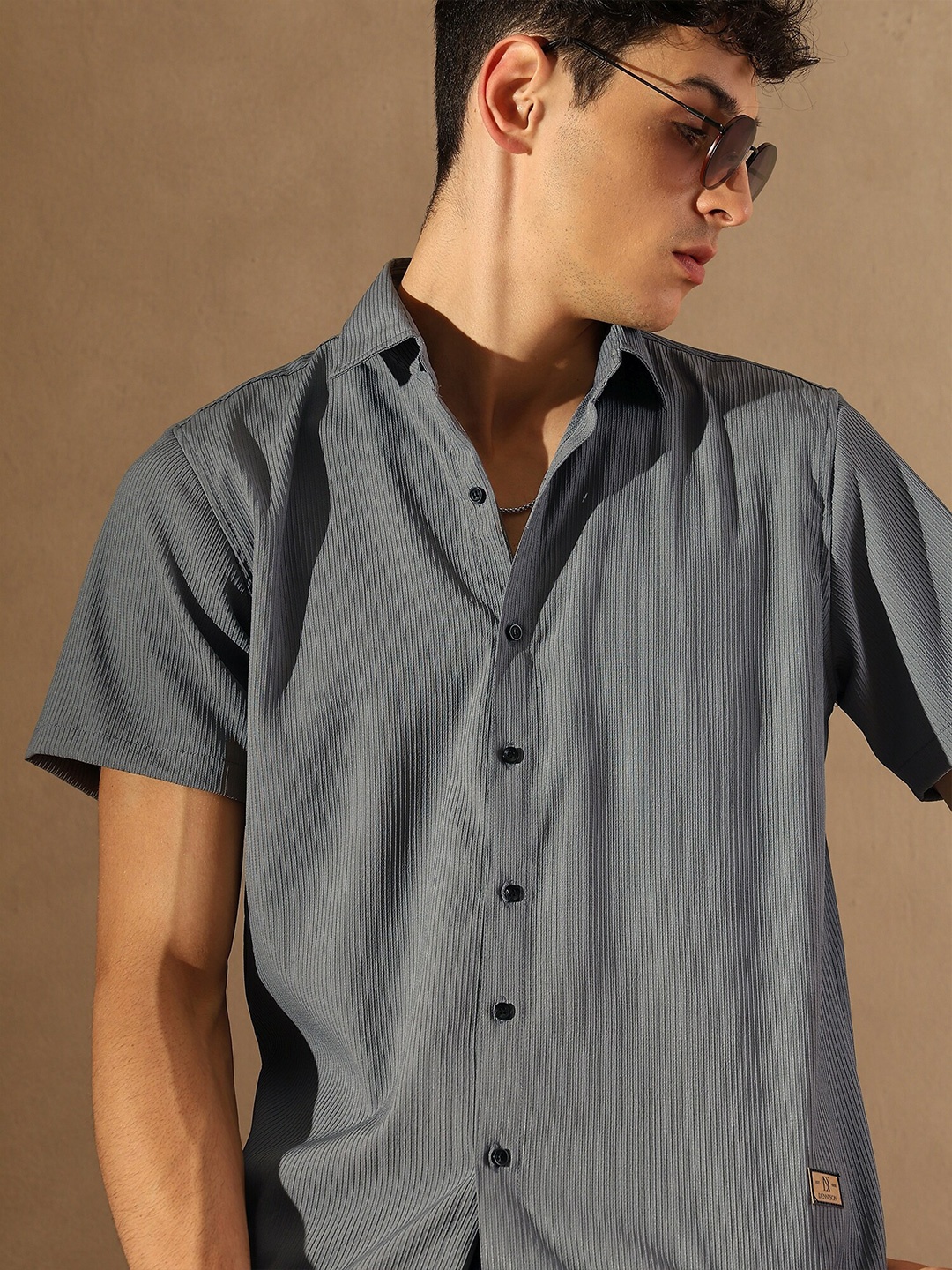 

DENNISON Popcorn Textured Oversized Shirt, Grey