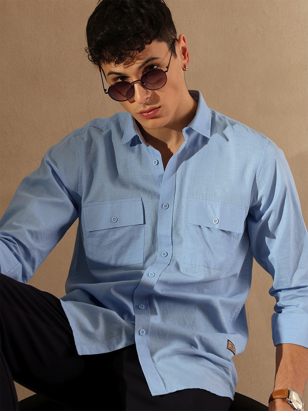 

DENNISON Men Double Pocket Shirt, Blue