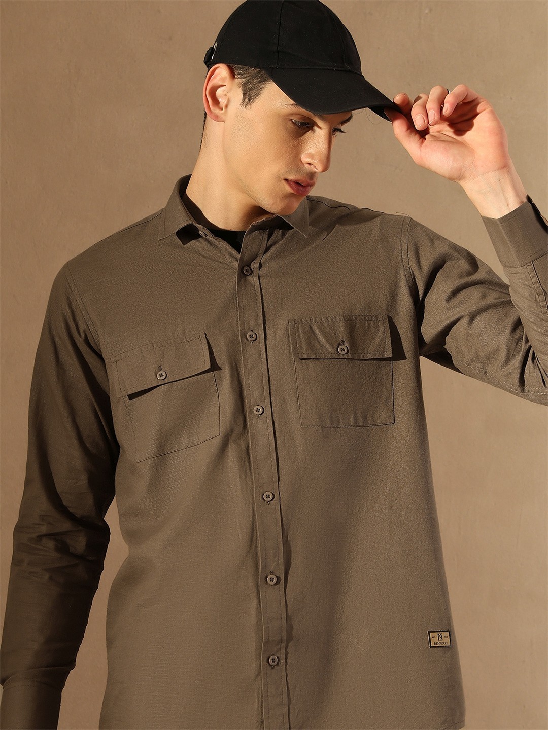

DENNISON Smart Solid Double Pocket Shirt, Brown