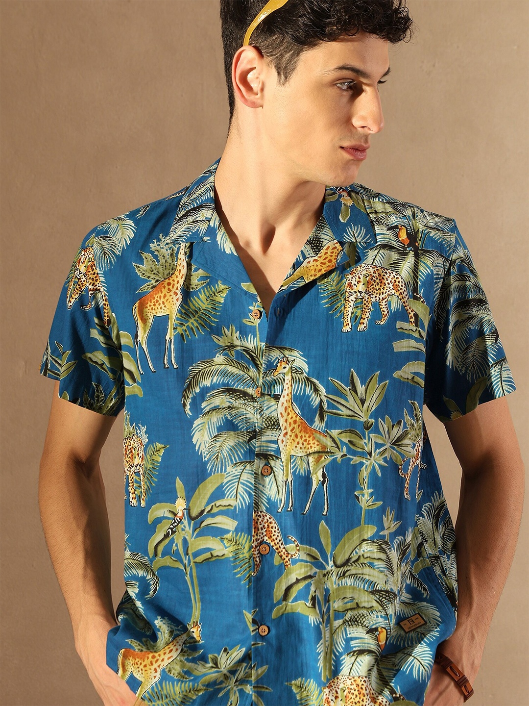 

DENNISON Tropical Printed Lightweight Oversized Shirt, Blue