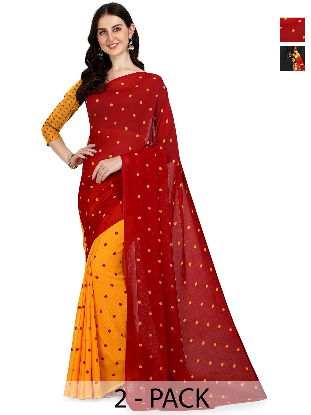 

ANAND SAREES Selection Of 2 Printed Sarees, Mustard