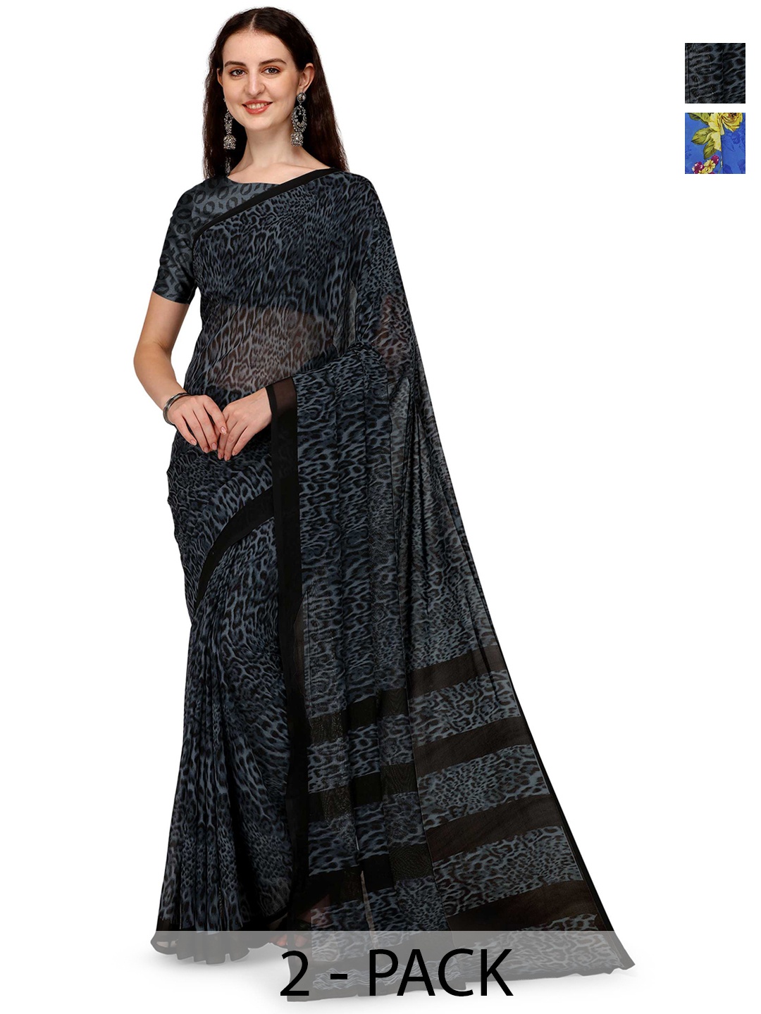 

ANAND SAREES Selection Of 2 Printed Sarees, Blue