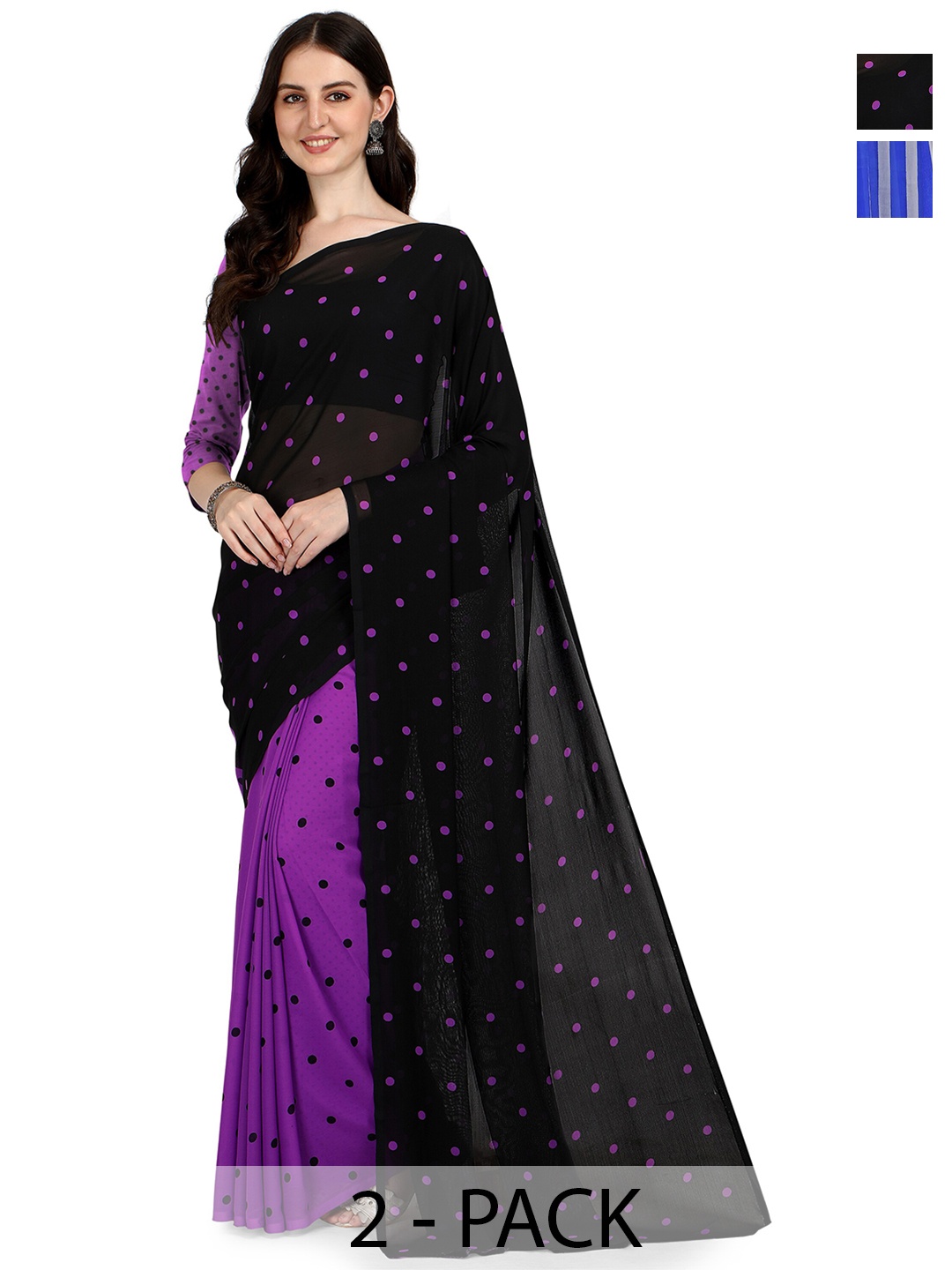 

ANAND SAREES Selection Of 2 Striped Saree, Blue