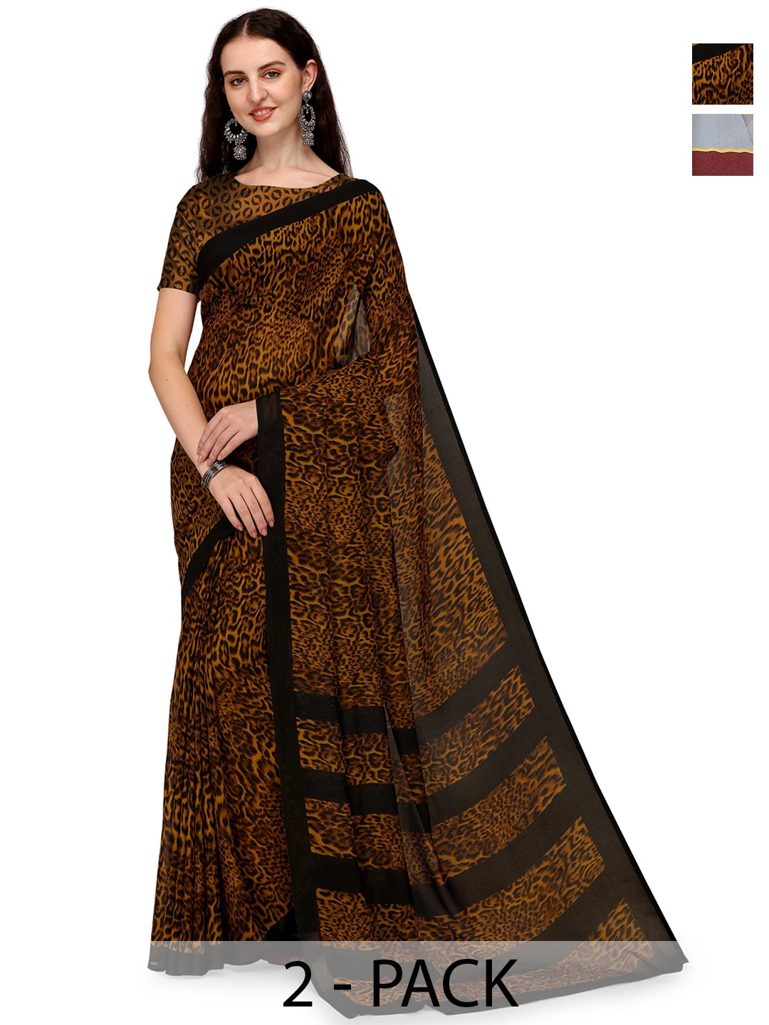 

ANAND SAREES Striped Poly Georgette Saree, Maroon