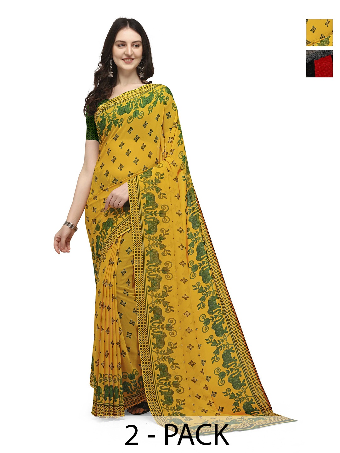 

ANAND SAREES Selection Of 2 Printed Sarees, Mustard