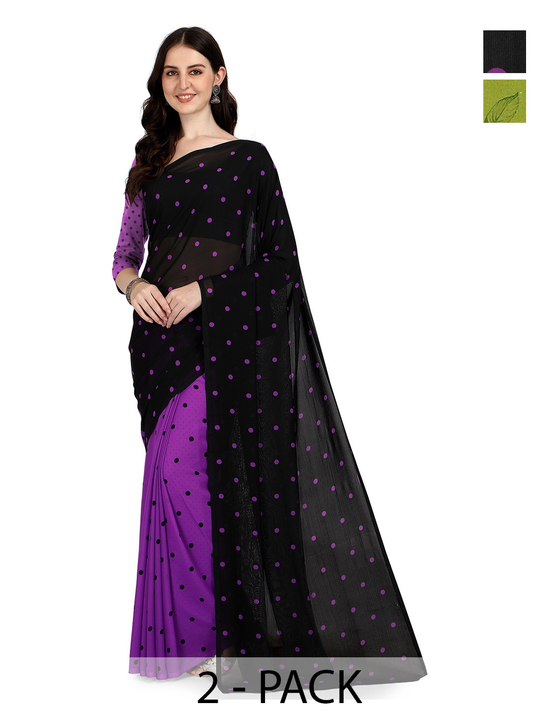 

ANAND SAREES Selection Of 2 Floral Printed Sarees, Green