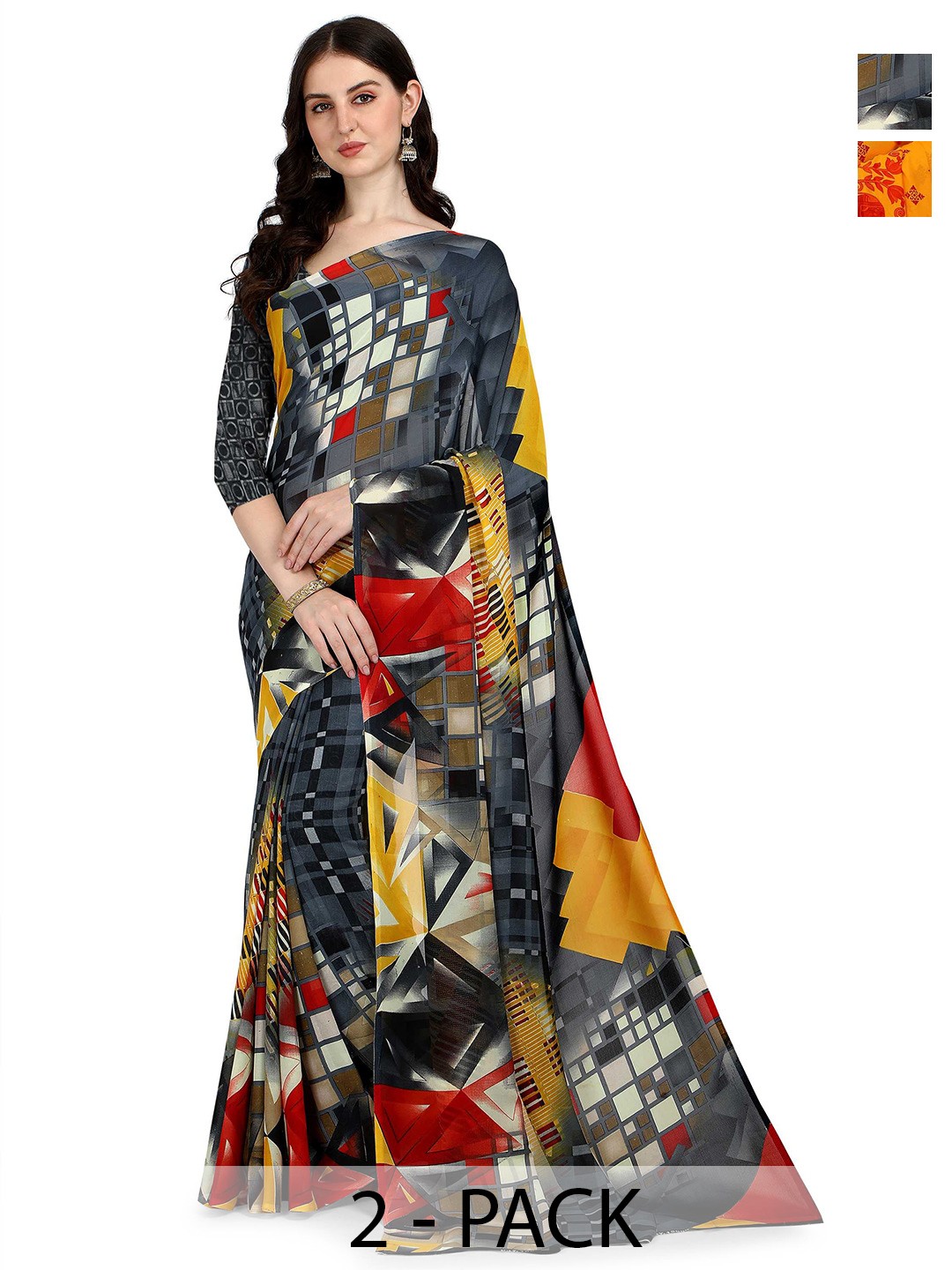 

ANAND SAREES Selection Of 2 Printed Sarees, Grey