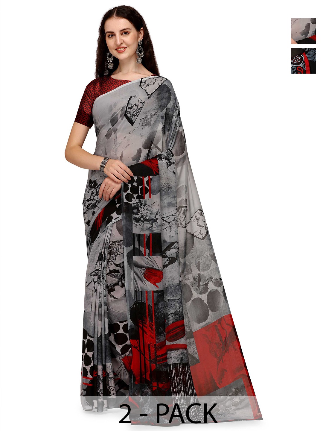 

ANAND SAREES Selection Of 2 Printed Sarees, Black