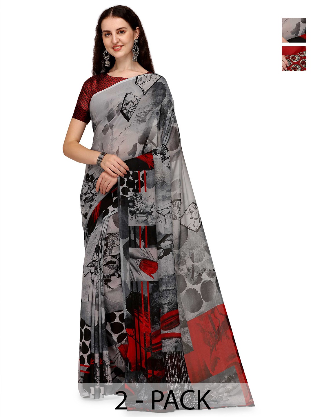 

ANAND SAREES Selection Of 2 Printed Sarees, Grey
