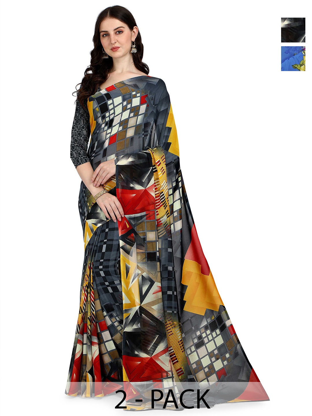

ANAND SAREES Selection Of 2 Floral Saree, Black