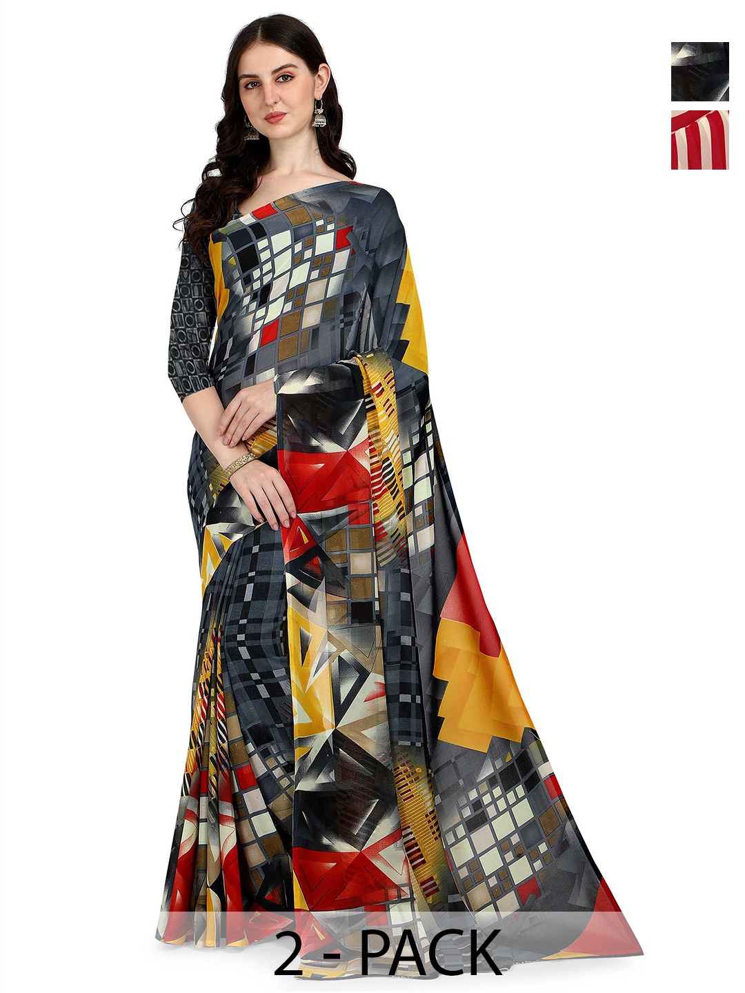 

ANAND SAREES Selection Of 2 Striped Saree, Red